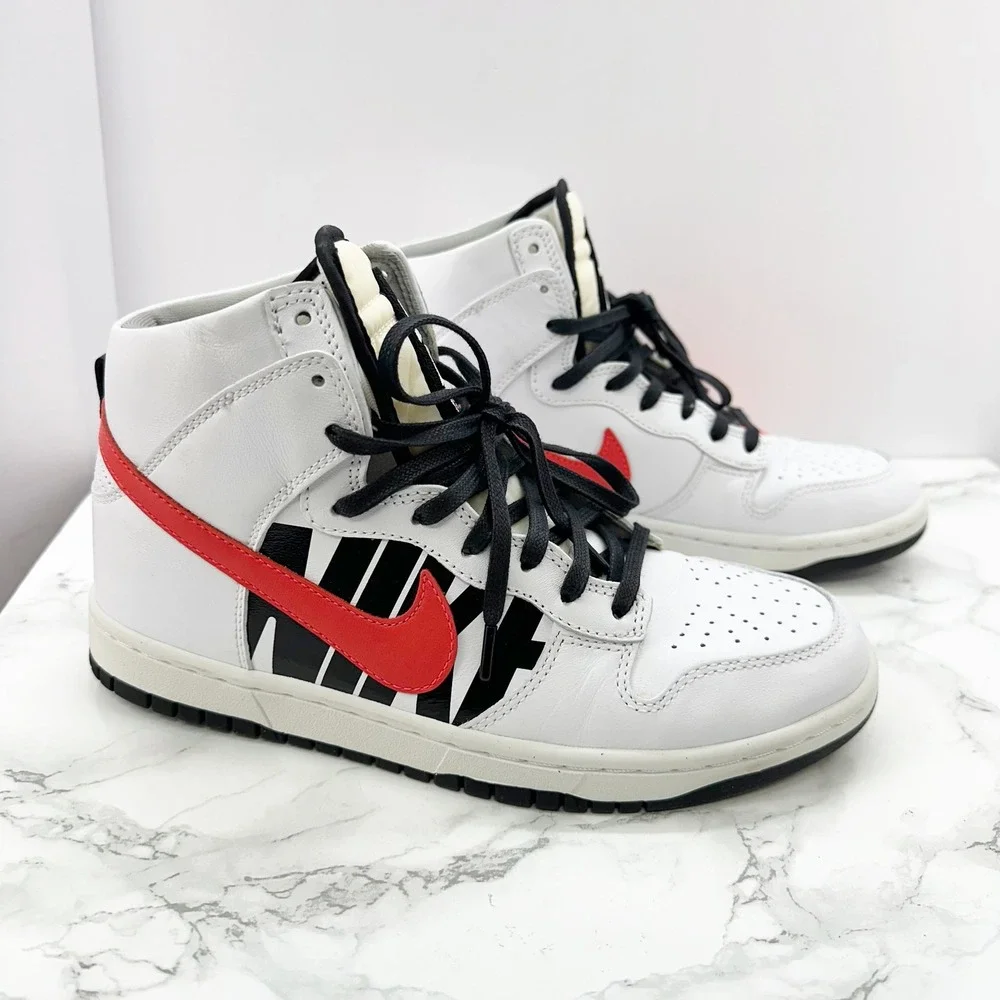 Nike Lab Dunk High Lux UNDFTD‎ Mens 7.5 White Red Black 826668-160 Excellent